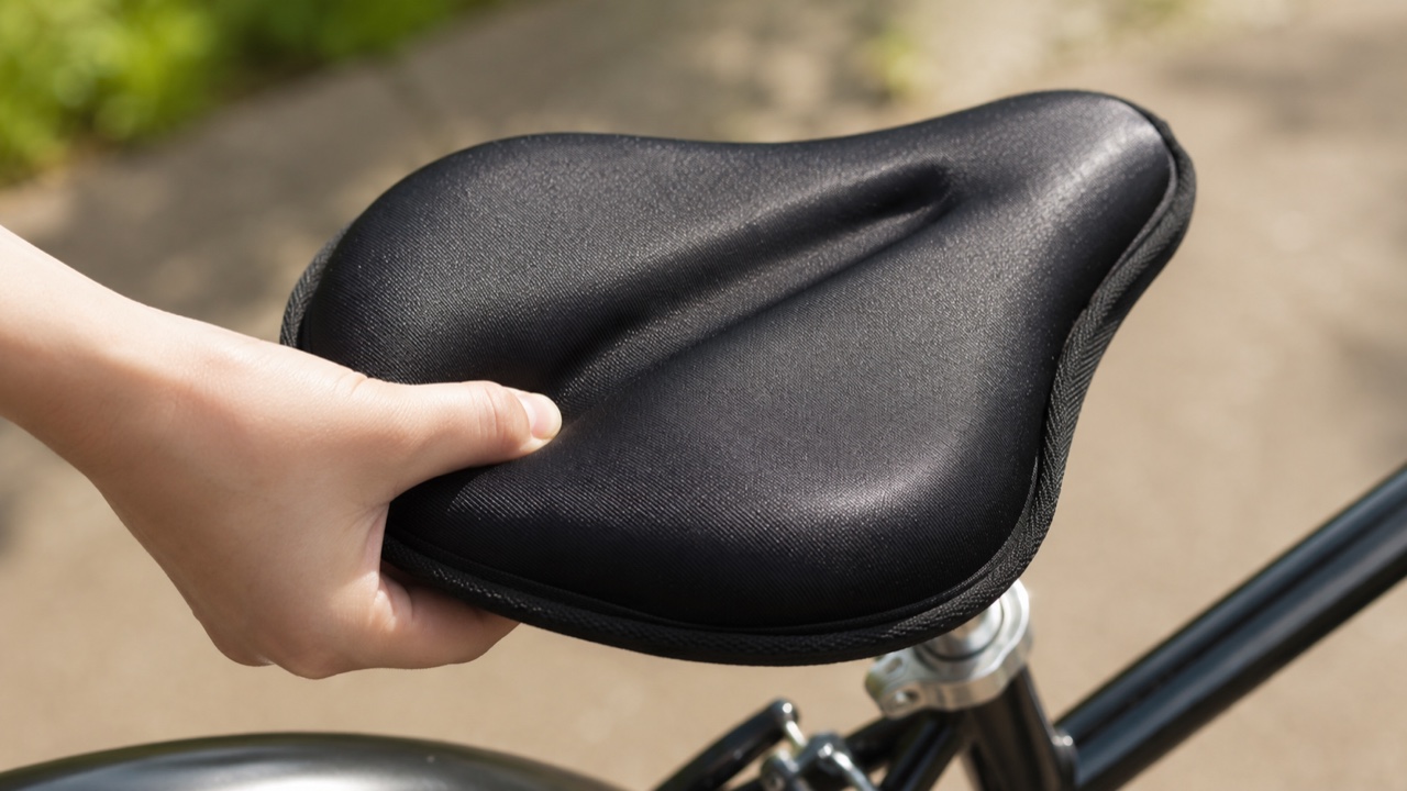 エアロバイクでサドルクッションを使う女性