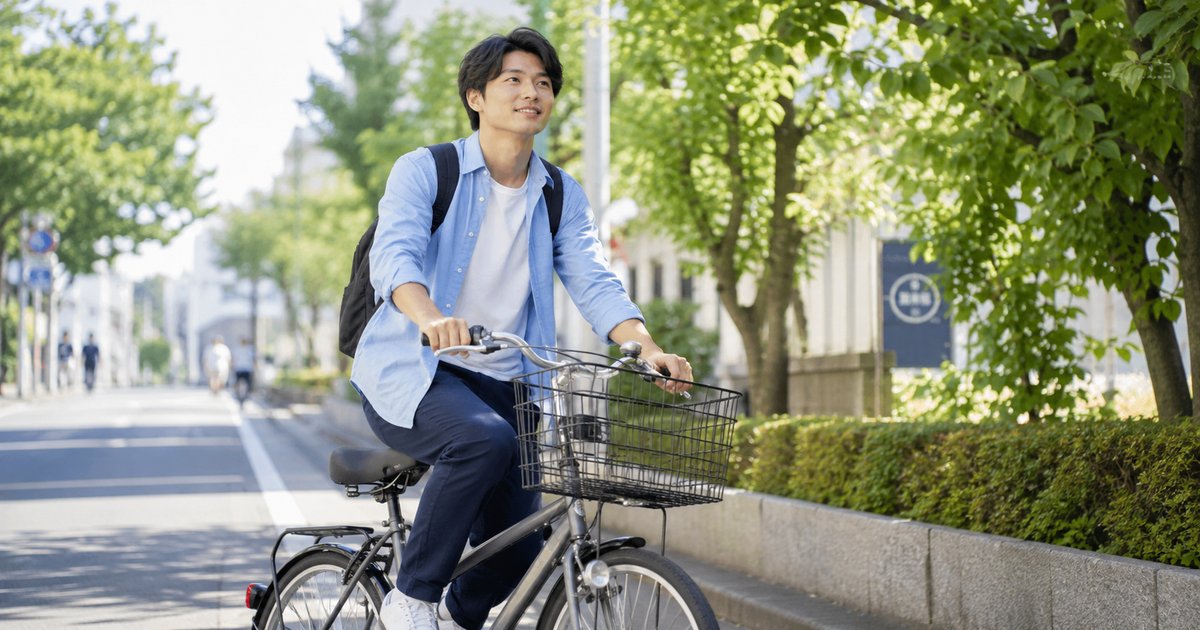 自転車サドルクッションのズレを直す男性